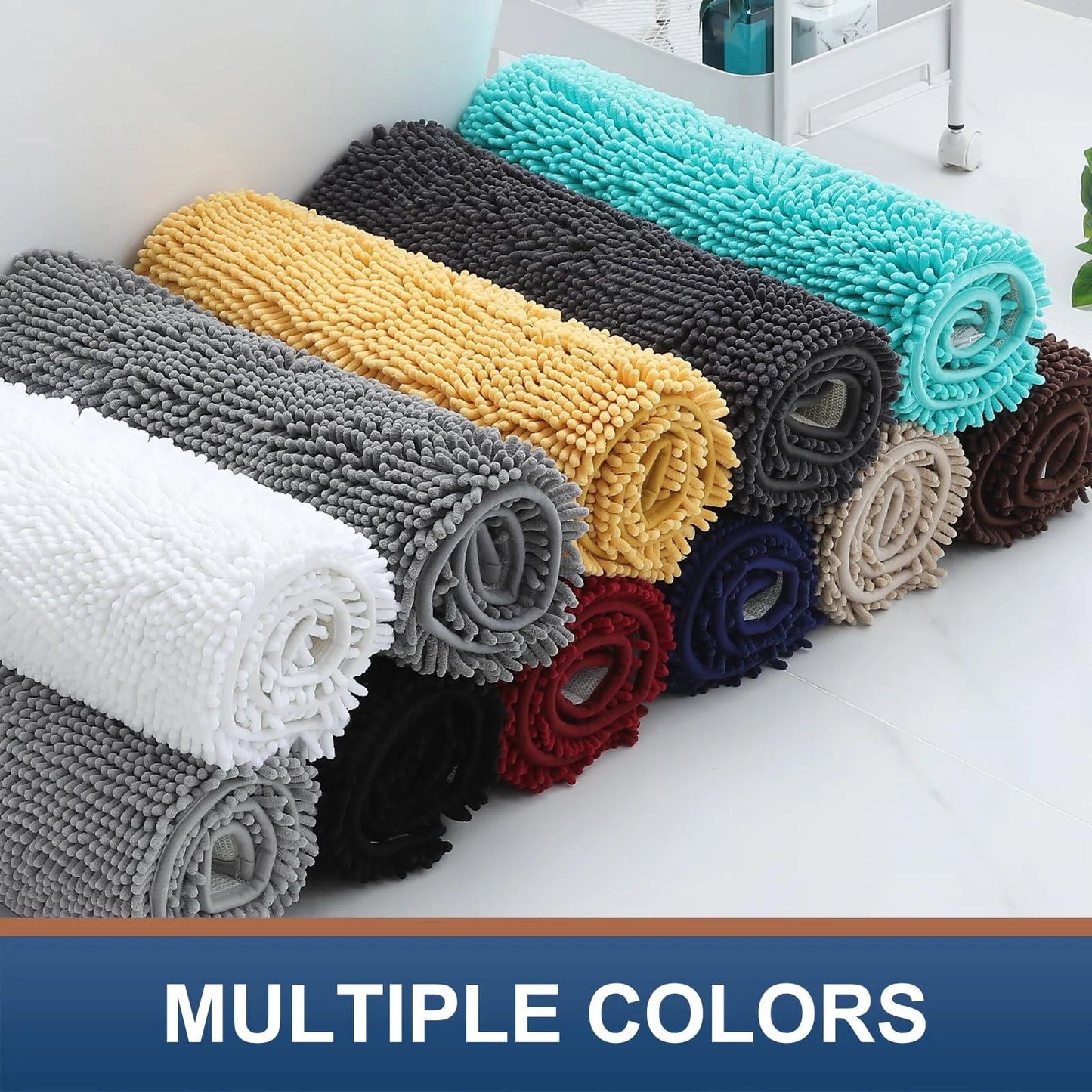 Luxury Chenille Bathroom Rugs, Extra Soft and Absorbent Bath Mat, Black, 16"X24"