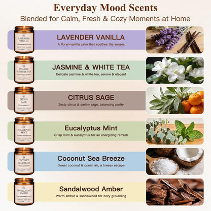 Scented Candles for Home, 6-Pack Soy Candle Gift Set, up to 300 Hours