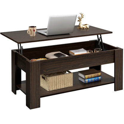 Modern 47.5" Wood Lift Top Coffee Table with Lower Shelf for Living Room, Espresso