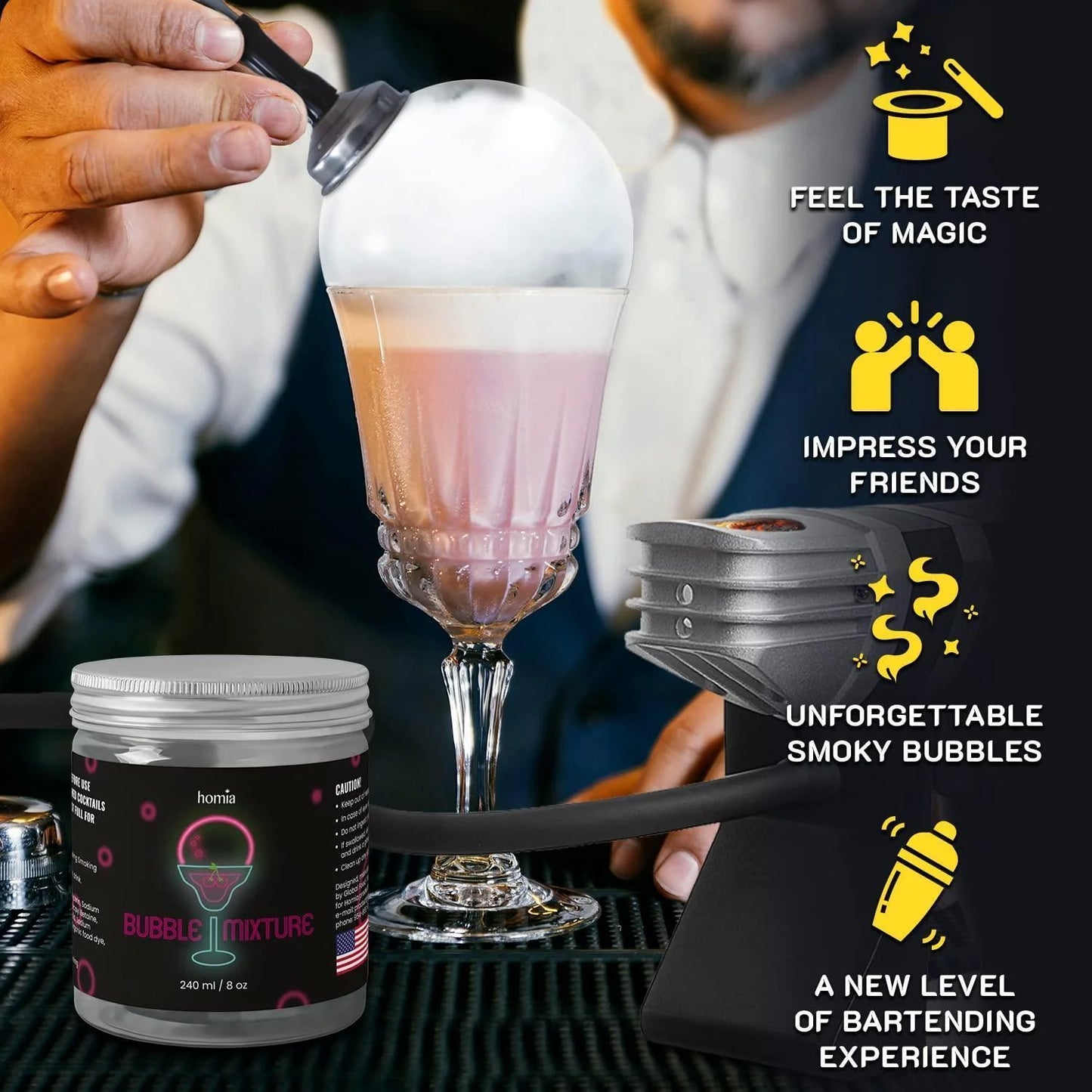 Bubble Mixture for Smoking Gun Cocktail Edible Nontoxic 8Oz Wood Smoke Infuser