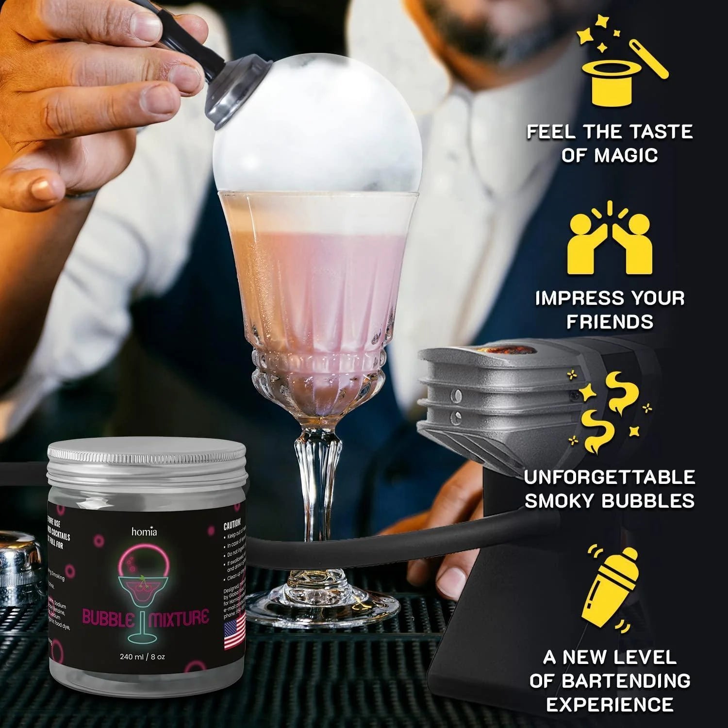 Bubble Mixture for Smoking Gun Cocktail Edible Nontoxic 8Oz Wood Smoke Infuser