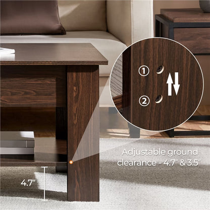 Modern 47.5" Wood Lift Top Coffee Table with Lower Shelf for Living Room, Espresso