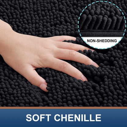 Luxury Chenille Bathroom Rugs, Extra Soft and Absorbent Bath Mat, Black, 16"X24"