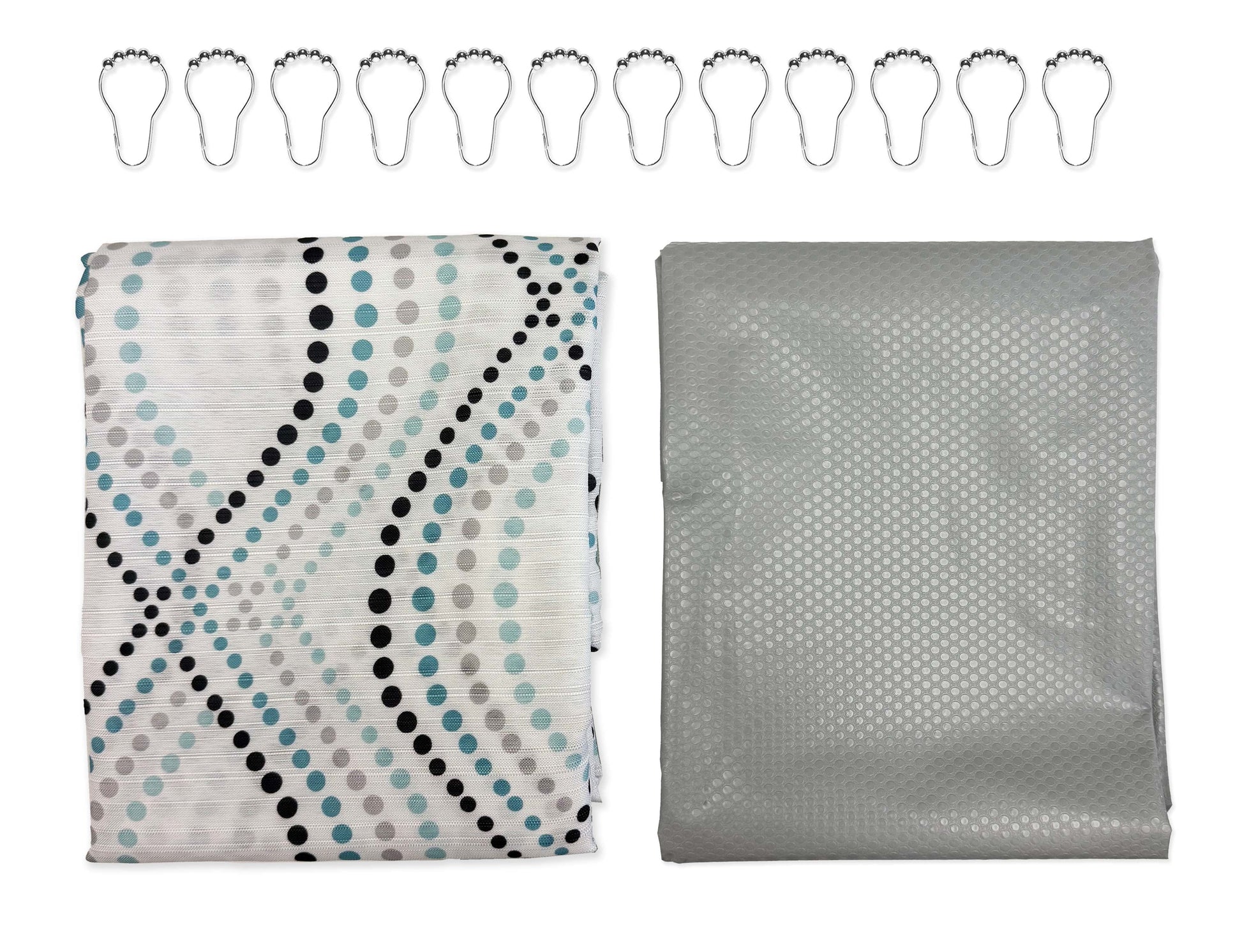 14-Piece Blue Dot Shower Curtain Set – 72" X 72" Fabric Curtain, PEVA Liner & Rust-Resistant Hooks, Easy-Clean Bathroom Upgrade