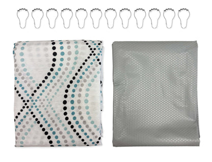 14-Piece Blue Dot Shower Curtain Set – 72" X 72" Fabric Curtain, PEVA Liner & Rust-Resistant Hooks, Easy-Clean Bathroom Upgrade