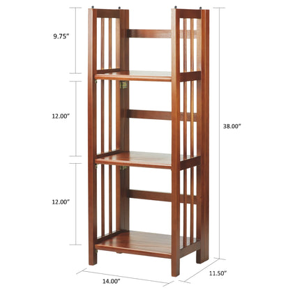 3 Shelf 14 Inch Folding Office Furniture Wood Bookcase, Mahogany