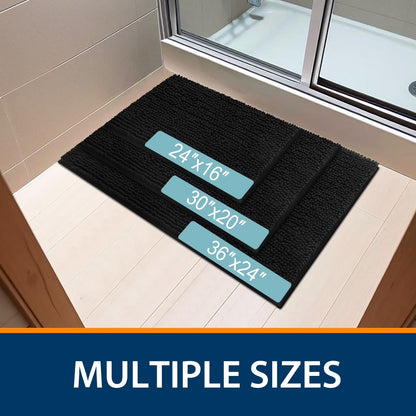 Luxury Chenille Bathroom Rugs, Extra Soft and Absorbent Bath Mat, Black, 16"X24"