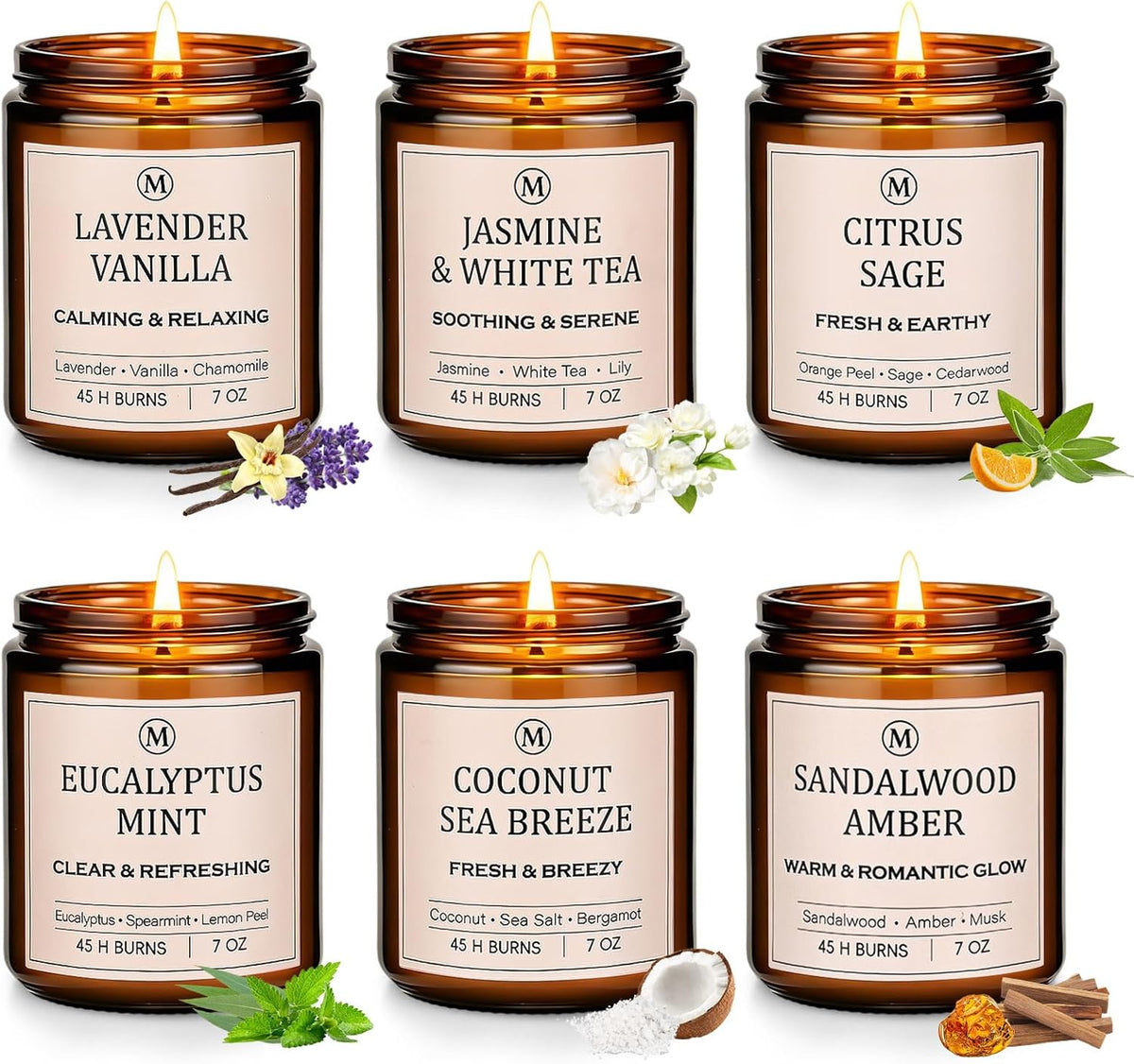 Scented Candles for Home, 6-Pack Soy Candle Gift Set, up to 300 Hours