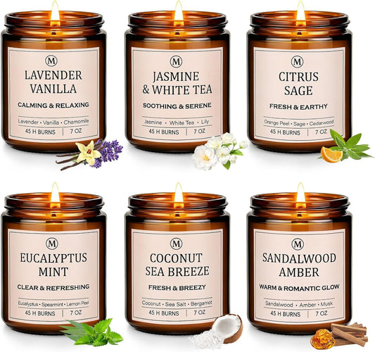 Scented Candles for Home, 6-Pack Soy Candle Gift Set, up to 300 Hours