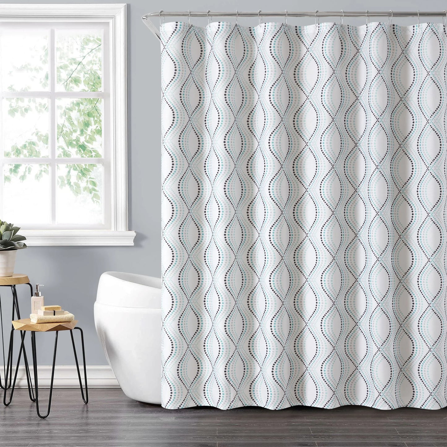 14-Piece Blue Dot Shower Curtain Set – 72" X 72" Fabric Curtain, PEVA Liner & Rust-Resistant Hooks, Easy-Clean Bathroom Upgrade