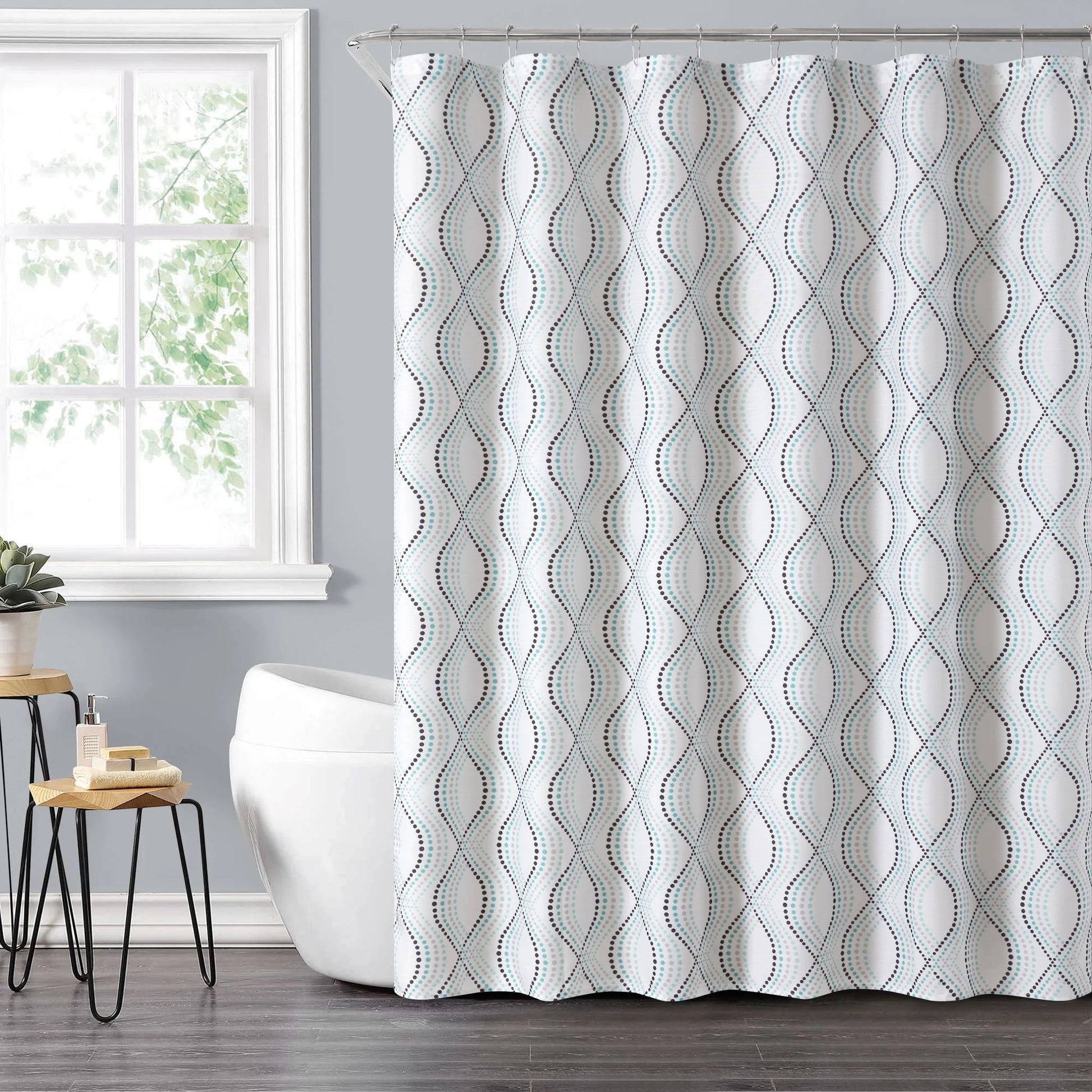 14-Piece Blue Dot Shower Curtain Set – 72" X 72" Fabric Curtain, PEVA Liner & Rust-Resistant Hooks, Easy-Clean Bathroom Upgrade