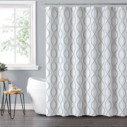 14-Piece Blue Dot Shower Curtain Set – 72" X 72" Fabric Curtain, PEVA Liner & Rust-Resistant Hooks, Easy-Clean Bathroom Upgrade