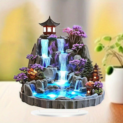 Desktop Rockery Flowing Water Fountain | Feng Shui Circulating Tabletop Decor | Exquisite 2D Artistic Design | Relaxation Ornament for Home Office | Compact Size | 1 Pc