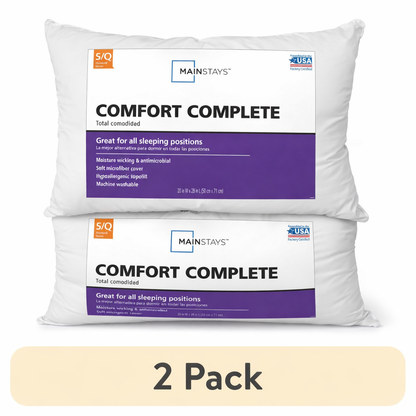 (2 Pack)  Comfort Complete Bed Pillow, Standard/Queen