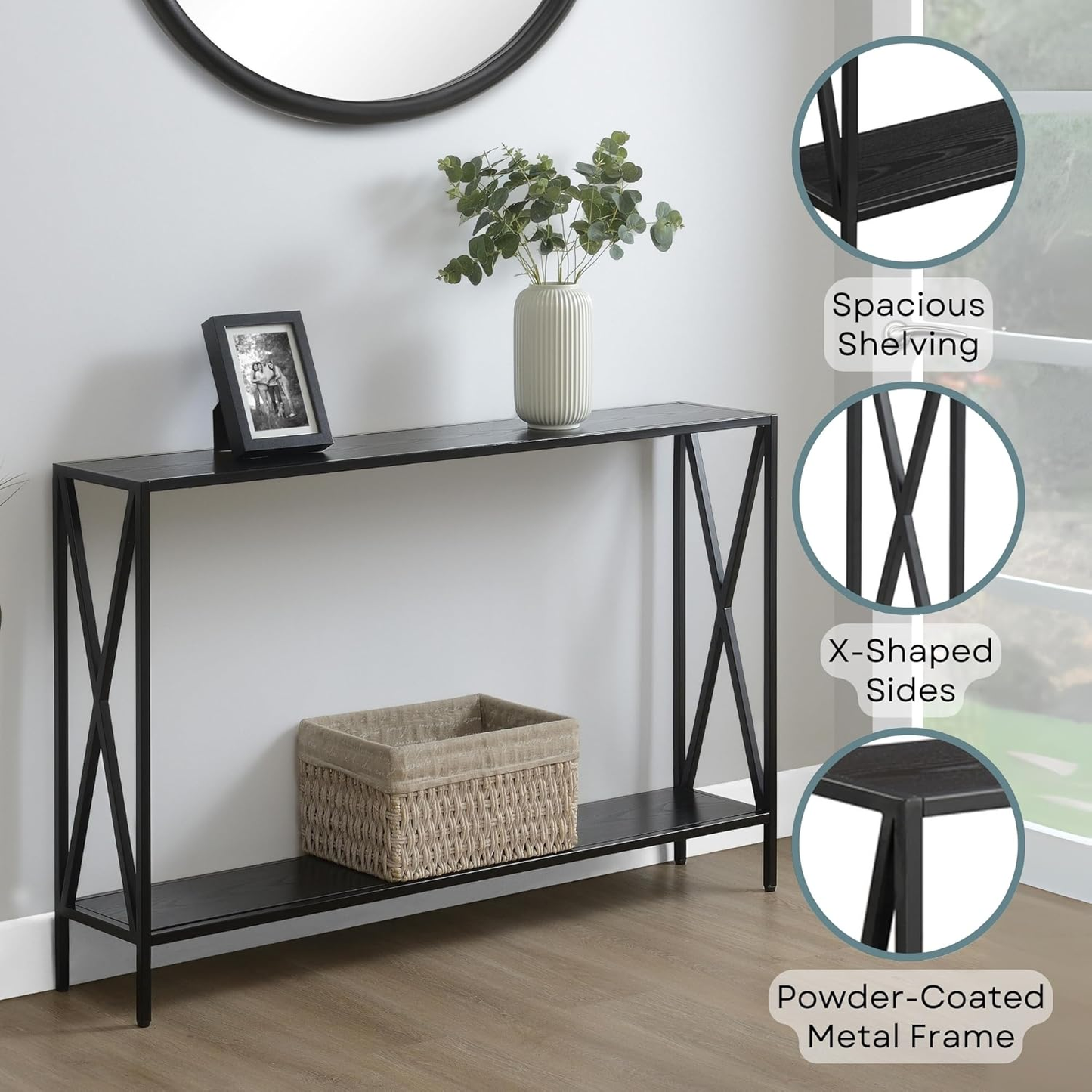 Tucson Console Table 47.25" | Modern Sofa & Entryway Hall Table in Black