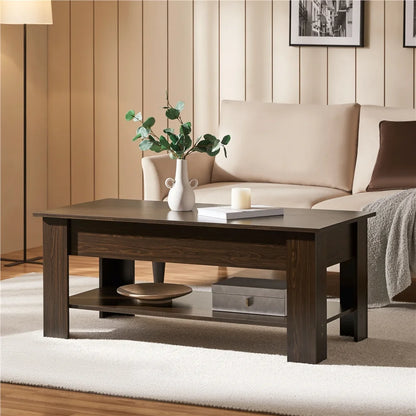 Modern 47.5" Wood Lift Top Coffee Table with Lower Shelf for Living Room, Espresso