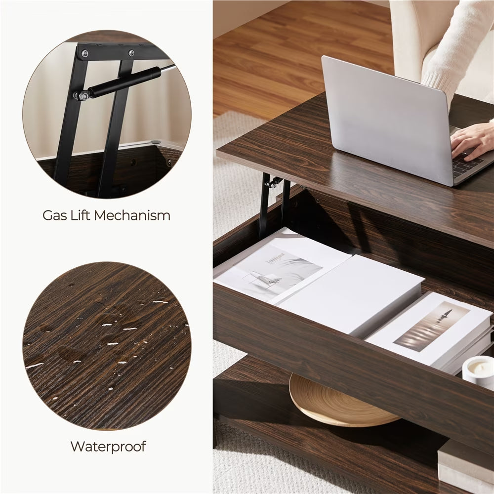 Modern 47.5" Wood Lift Top Coffee Table with Lower Shelf for Living Room, Espresso