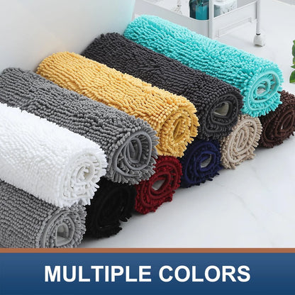 Luxury Chenille Bathroom Rugs, Extra Soft and Absorbent Bath Mat, Black, 16"X24"