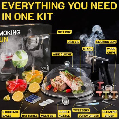 Smoking Gun Wood Smoke Infuser Birner PRO Premium Kit 13 PCS Smoker Machine with Accessories and Wood Chips Cold Smoke for Food and Drinks Gift for Man