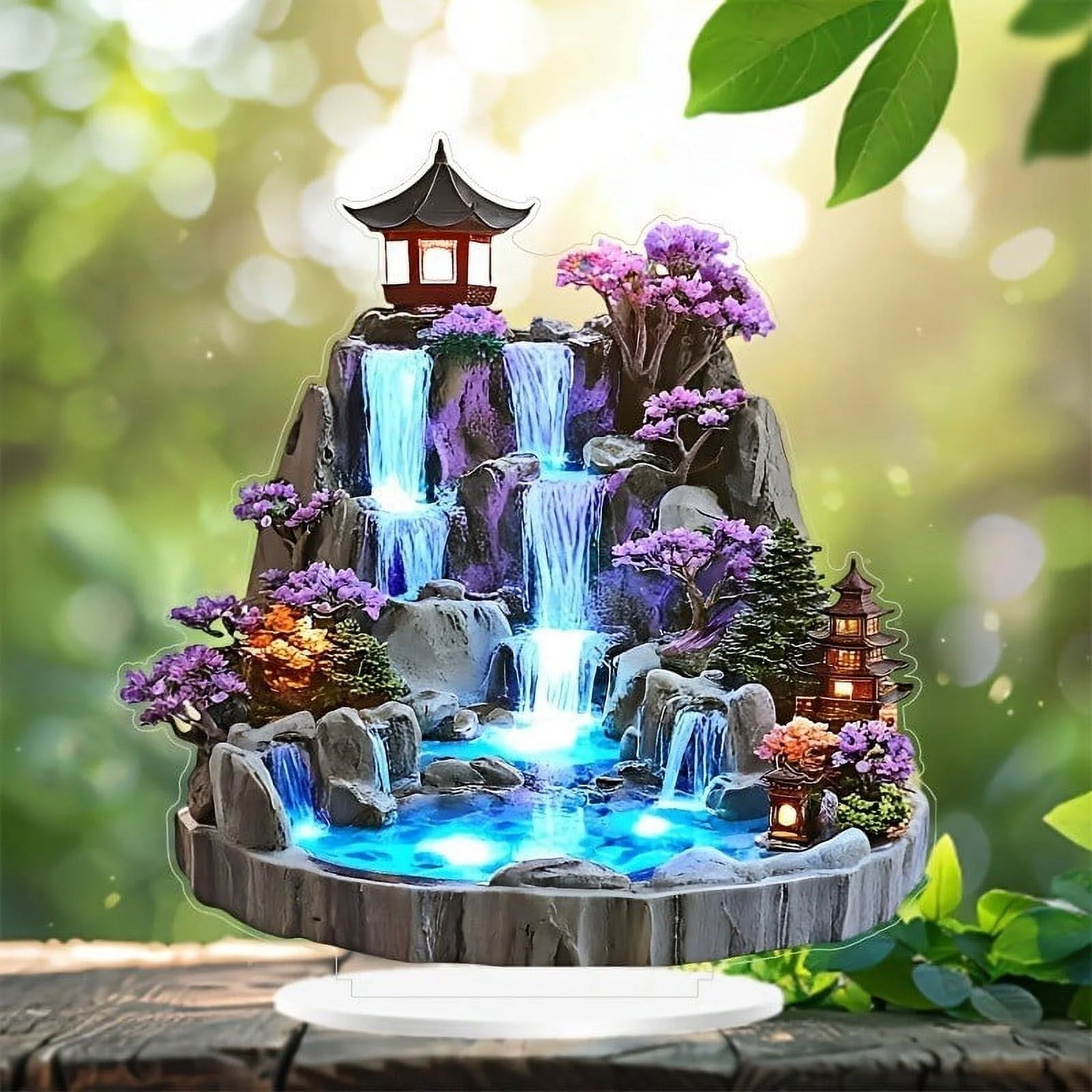Desktop Rockery Flowing Water Fountain | Feng Shui Circulating Tabletop Decor | Exquisite 2D Artistic Design | Relaxation Ornament for Home Office | Compact Size | 1 Pc