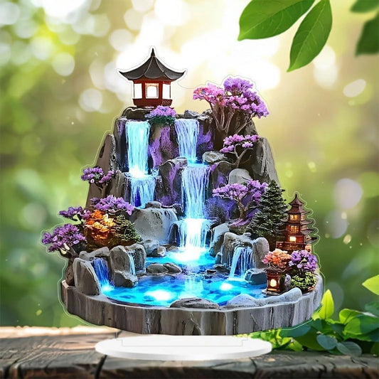 Desktop Rockery Flowing Water Fountain | Feng Shui Circulating Tabletop Decor | Exquisite 2D Artistic Design | Relaxation Ornament for Home Office | Compact Size | 1 Pc