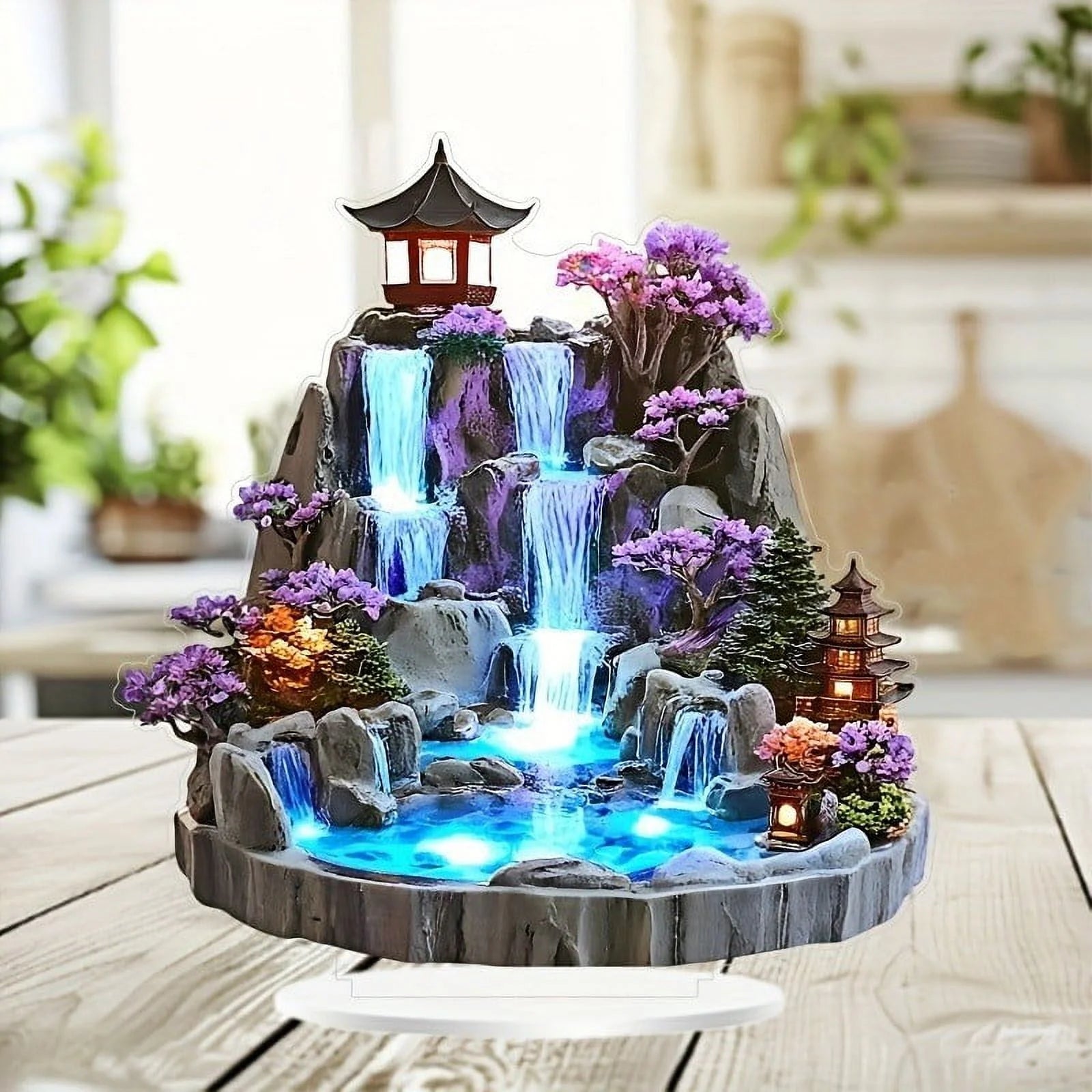 Desktop Rockery Flowing Water Fountain | Feng Shui Circulating Tabletop Decor | Exquisite 2D Artistic Design | Relaxation Ornament for Home Office | Compact Size | 1 Pc
