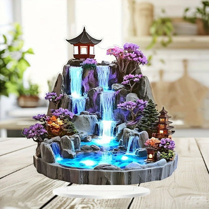 Desktop Rockery Flowing Water Fountain | Feng Shui Circulating Tabletop Decor | Exquisite 2D Artistic Design | Relaxation Ornament for Home Office | Compact Size | 1 Pc