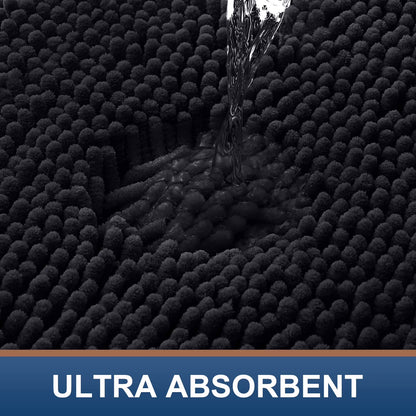 Luxury Chenille Bathroom Rugs, Extra Soft and Absorbent Bath Mat, Black, 16"X24"