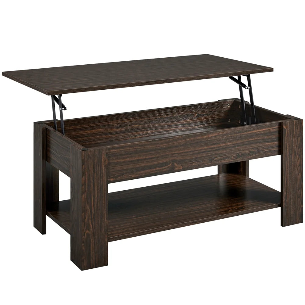 Modern 47.5" Wood Lift Top Coffee Table with Lower Shelf for Living Room, Espresso