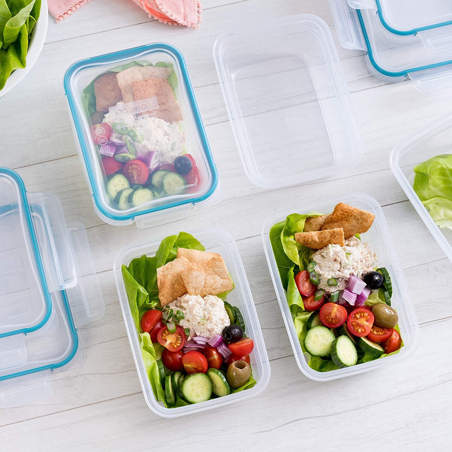 Plastic Total Solution 5-Pack (3-Cup) Food Storage Containers Set, Leakproof & Airtight Plastic Locking Lids Rectangular Tupperware, Non-Toxic Bpa-Free Lids, Microwave Dishwasher Freezer Safe