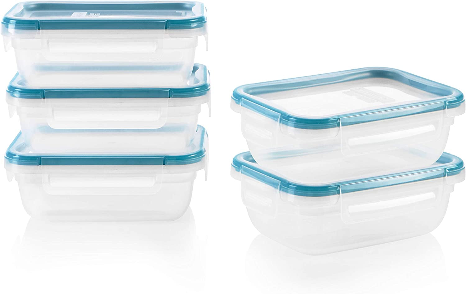 Plastic Total Solution 5-Pack (3-Cup) Food Storage Containers Set, Leakproof & Airtight Plastic Locking Lids Rectangular Tupperware, Non-Toxic Bpa-Free Lids, Microwave Dishwasher Freezer Safe