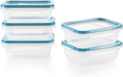Plastic Total Solution 5-Pack (3-Cup) Food Storage Containers Set, Leakproof & Airtight Plastic Locking Lids Rectangular Tupperware, Non-Toxic Bpa-Free Lids, Microwave Dishwasher Freezer Safe