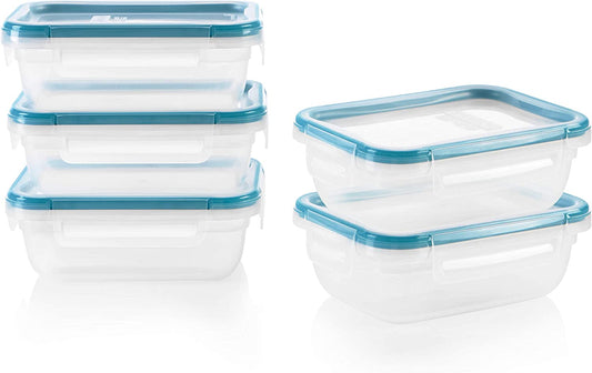 Plastic Total Solution 5-Pack (3-Cup) Food Storage Containers Set, Leakproof & Airtight Plastic Locking Lids Rectangular Tupperware, Non-Toxic Bpa-Free Lids, Microwave Dishwasher Freezer Safe